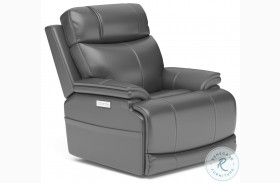 Logan Gray Leather Power Recliner With Power Headrest And Lumbar