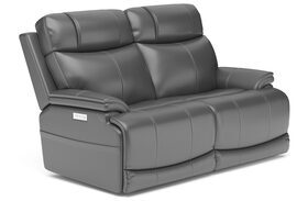 Logan Gray Leather Power Reclining Loveseat With Power Headrest And Lumbar