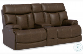Clive 1594 Brown Power Reclining Console Loveseat With Power Headrest And Lumbar