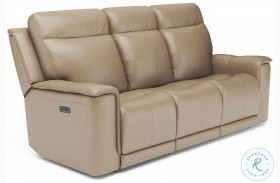 Miller Beige Leather Power Reclining Sofa With Power Headrest And Lumbar