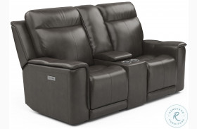 Miller Brown Leather Power Reclining Console Loveseat With Power Headrest And Lumbar