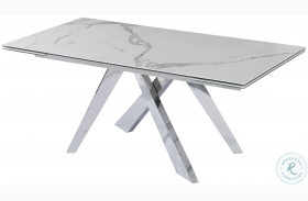 Carrara White Ceramic and Chrome Extendable Dining Table