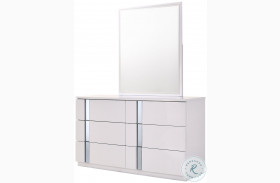 Palermo White Lacquer And Chrome Dresser and Mirror