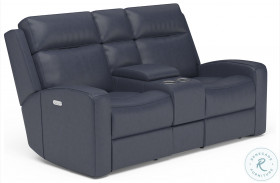 Cody Gray Leather Power Reclining Console Loveseat With Power Headrest And Footrest