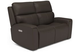 Jarvis Parchment Leather Power Reclining Loveseat With Power Headrest And Footrest