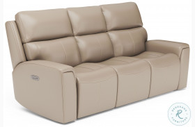 Jarvis Parchment Leather Power Reclining Sofa With Power Headrest And Footrest