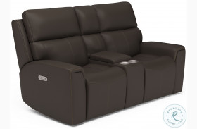 Jarvis Mocha Leather Power Reclining Console Loveseat With Power Headrest And Footrest