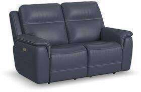 Sawyer Light Gray Leather Power Reclining Loveseat With Power Headrest And Lumbar