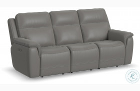 Sawyer Light Gray Leather Power Reclining Sofa With Power Headrest And Lumbar