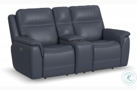Sawyer Dark Gray Leather Power Reclining Console Loveseat With Power Headrest And Lumbar
