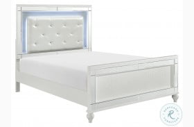 Alonza Metallic White Upholstered Panel Bed
