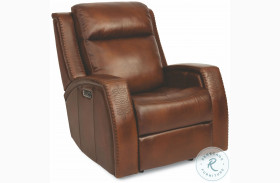 Mustang Brown Leather Power Gliding Recliner With Power Headrest And Footrest
