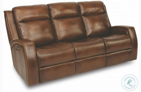Mustang Brown Leather Power Reclining Sofa With Power Headrest And Footrest