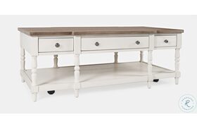 Grafton Farms Brushed White And Brown 3 Drawer Cocktail Table