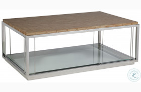 Signature Designs Basketweave And Polished Stainless Steel Thatch Rectangular Cocktail Table