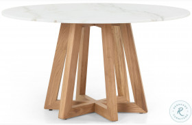 Creston White Marble And Honey Oak Dining Table