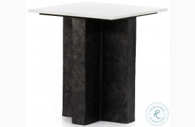 Terrell Raw Black And Polished White Square End Table