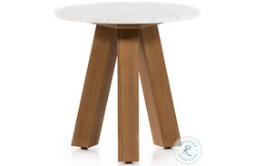Sanders Natural Teak And Rough White Marble Outdoor End Table