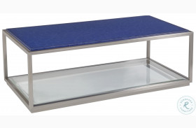 Signature Designs Blue And Brushed Stainless Steel Ultramarine Rectangular Cocktail Table