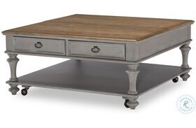 Kingston Sandalwood Brown And Tweed Gray Square Lift Top Cocktail Table