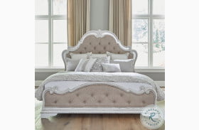 Magnolia Manor Antique White And Weathered Bark King Upholstered Panel Bed