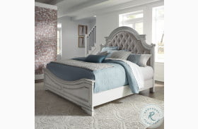 Magnolia Manor Antique White Upholstered Panel Bed