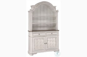 Magnolia Manor Antique White And Weathered Bark Buffet With Hutch