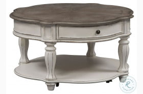 Magnolia Manor Antique White And Weathered Bark Round Cocktail Table