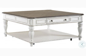 Magnolia Manor Antique White And Weathered Bark Oversized Square Cocktail Table