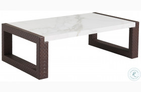 Abaco White Sintered Stone And English Walnut Outdoor Rectangular Cocktail Table