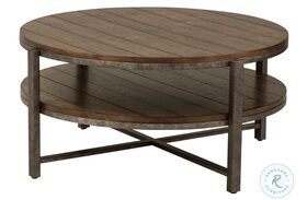 Breckinridge Mahogany Spice And Pewter Metal Round Cocktail Table