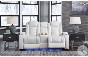 Party Time White Power Reclining Console Loveseat With Power Headrest