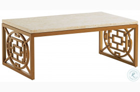 Los Altos Valley View Natural Mactan Stone And Rich Aged Patina Outdoor Rectangular Cocktail Table