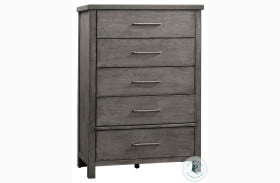 Modern Farmhouse Distressed Dusty Charcoal 5 Drawer Chest