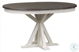 Allyson Park Wire Brushed White And Charcoal Single Pedestal Extendable Dining Table