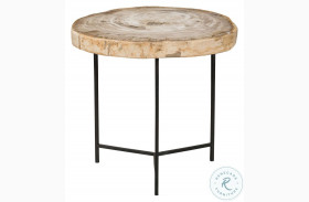 Riley Beige And Black Petrified Wood Large Accent Table