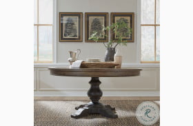 Americana Farmhouse Wire Brushed Dusty Taupe Single Pedestal Dining Table