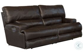 Wembley Chocolate Leather Power Reclining Lay Flat Sofa with Power Headrest