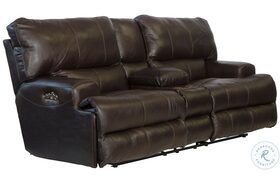 Wembley Chocolate Lay Flat Power Reclining Console Loveseat with Power Headrest