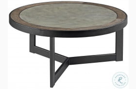 Graystone Rustic Dark Oak And Wrought Iron Metal Round Cocktail Table
