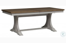 Farmhouse Reimagined Antique White And Chestnut Extendable Trestle Dining Table