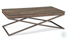 Cambria Bronze And Natural Reclaimed Wood Glass Top Cocktail Table