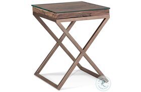 Cambria Bronze And Natural Reclaimed Wood Glass Top End Table
