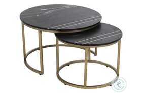 Erick Kyle Black And Gold Round Nesting Marble Cocktail Table