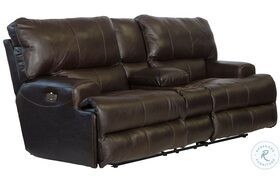 Wembley Chocolate Lumbar Lay Flat Power Reclining Leather Console Loveseat with Power Headrest