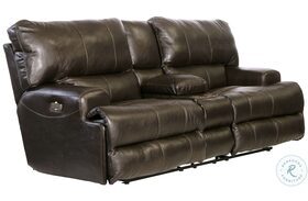 Wembley Steel Lumbar Lay Flat Power Reclining Leather Console Loveseat with Power Headrest