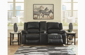Calderwell Black Double Reclining Power Loveseat with Console