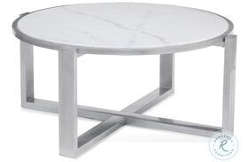 Hessie Silver And White Marble Top Round Cocktail Table
