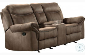 Aram Brown Double Glider Reclining Console Loveseat