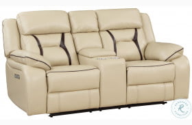 Amite Beige Power Double Reclining Console Loveseat